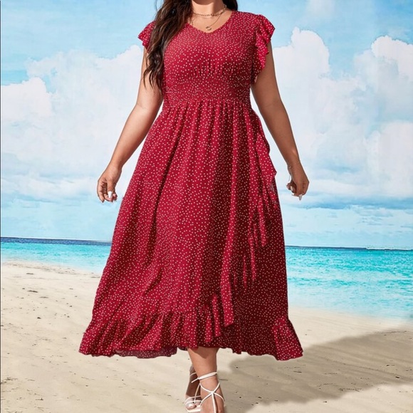 Boho Plus Size Polka Dots Butterfly Sleeves Maxi Dress - Picture 8 of 8